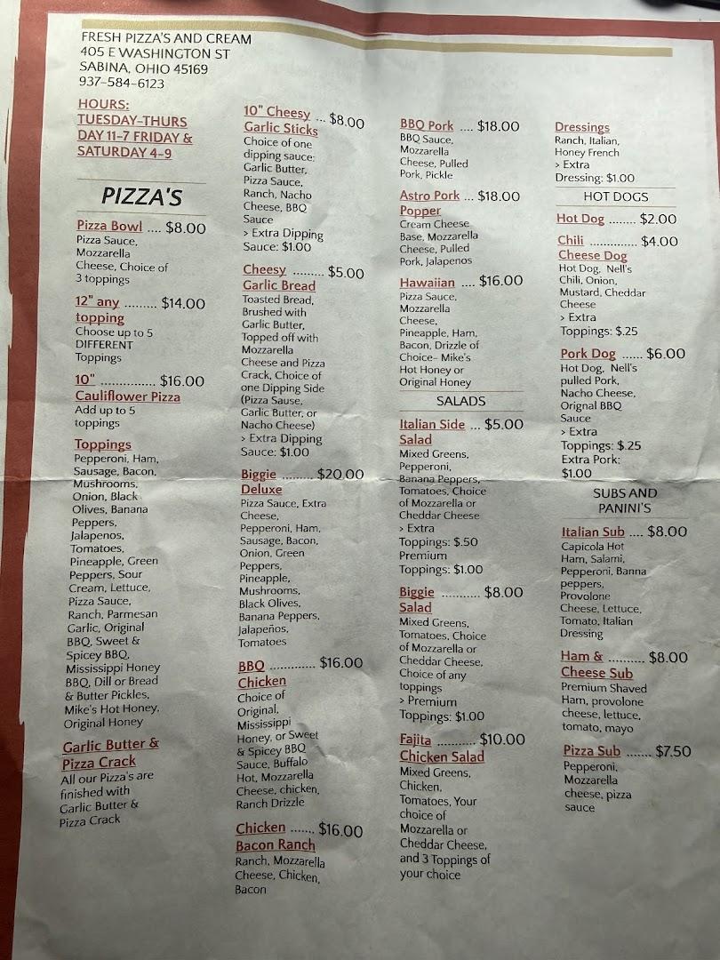 Fresh Pizzas And Cream